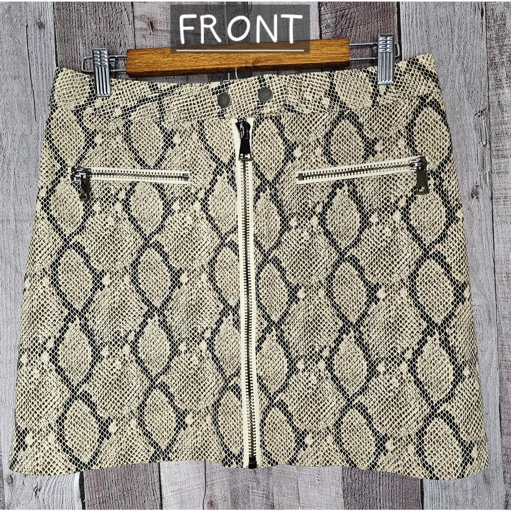 SHE + SKY Snakskin Print Faux Leather Pencil Straight Mini SKIRT Women's Medium